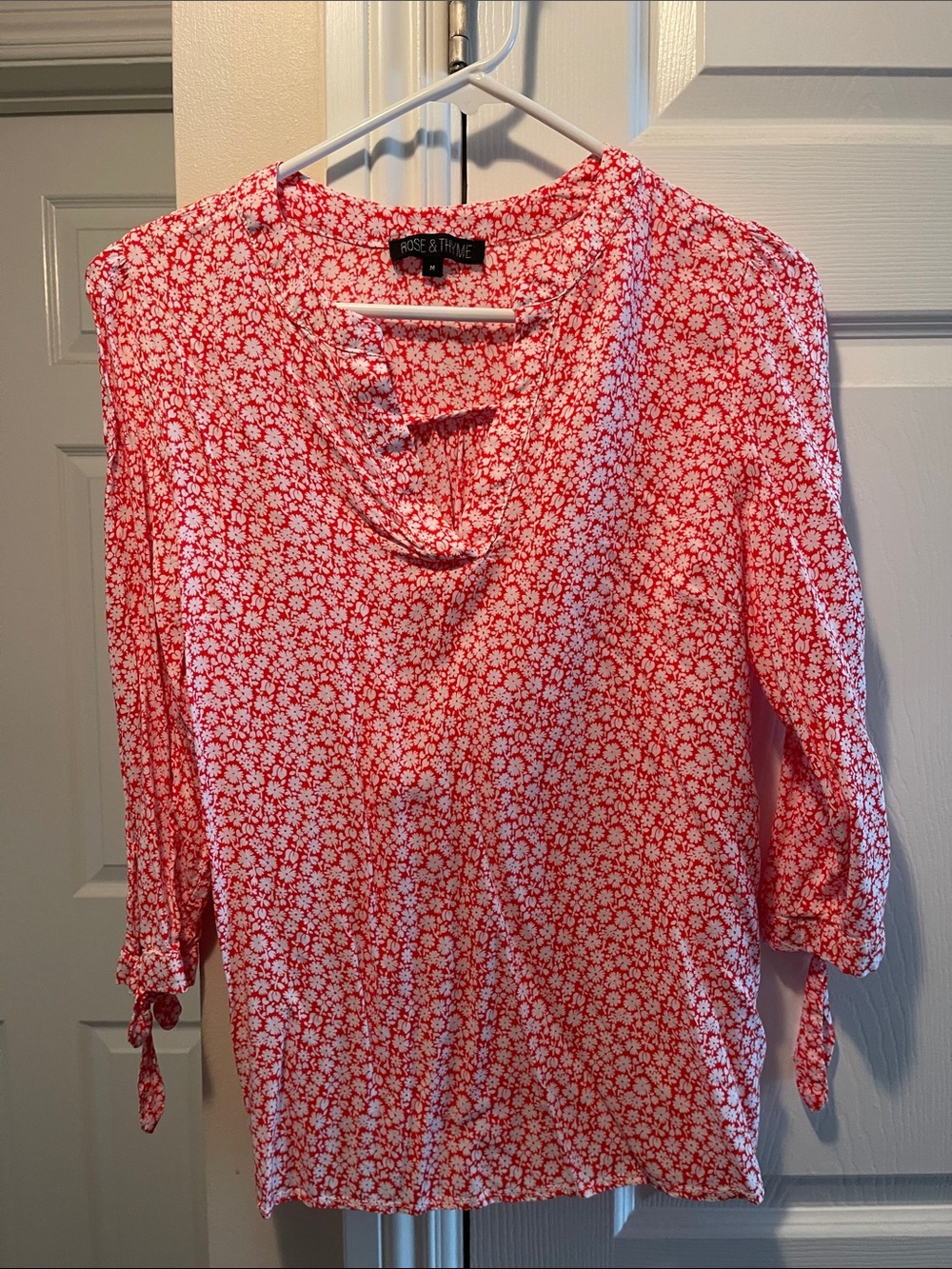 Rose & Thorne Red Floral Tie-Sleeve Tunic Top
